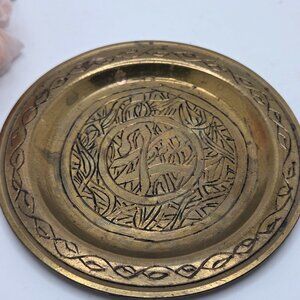 Vintage Small BRASS Indian Pin Dish Plate Etched Design